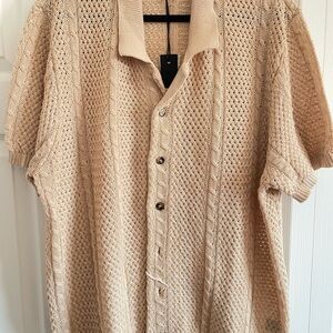 Fashion Nova Khaki Knit Casual Button Down Shirt